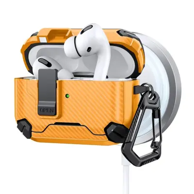 AirPods Pro 2 Skal Magsafe Carbon Fiber med Karbinhake (Gul)