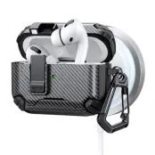 AirPods Pro 2 Skal Magsafe Carbon Fiber med Karbinhake - Svart