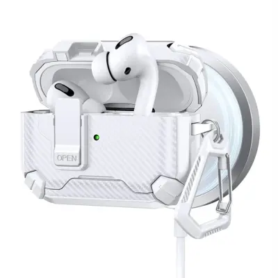 AirPods Pro 2 Skal Magsafe Carbon Fiber med Karbinhake (Vit)