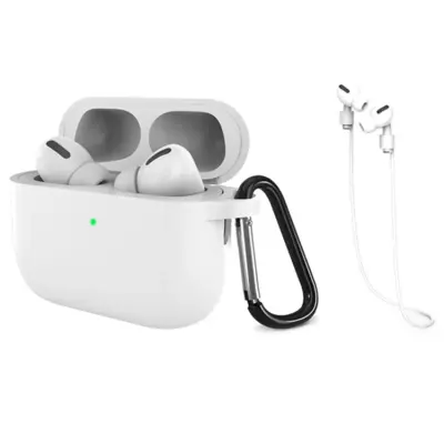 Airpods Pro 3 Mobilskal Silikon med Anti-förlorad Rem (Vit)