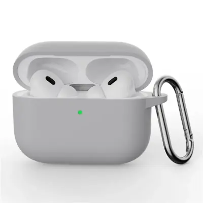 Airpods Pro 3 Mobilskal Silikon med Karbinhake - Ljusgrå