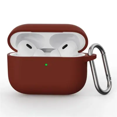 Airpods Pro 3 Skal Silikon med Karbinhake - Mörkröd