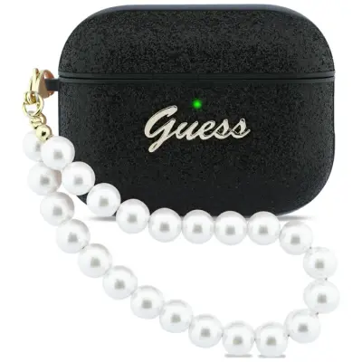 Guess AirPods Pro 3 Skal Glitter Pearl Strap (Svart)