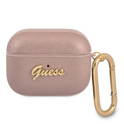 Guess Saffiano Script Metal Collection Skal AirPods Pro - Rosa