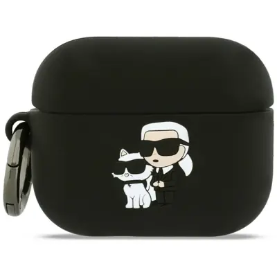 Karl Lagerfeld AirPods Pro 3 Skal Silikon Karl&Chaupette Head 3D (Svart)