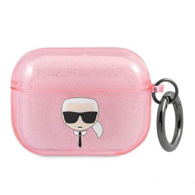 Karl Lagerfeld Glitter Karl`s Head Skal Airpods Pro - Rosa