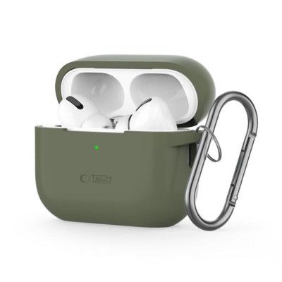 Tech-Protect Apple Airpods Pro 1/2 Skal Silikon Hook - Olivgrön