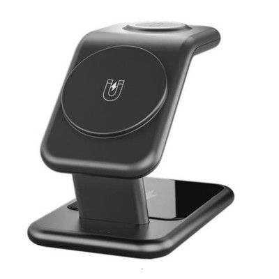 3-i-1 Magsafe Trådlös Laddare iPhone, Apple Watch, Airpods 15W - Svart