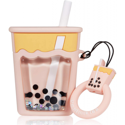 Airpods 1/2 Skal Boba Milk Tea Glitter - Rosa