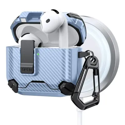 AirPods 4 Skal Magsafe Carbon Fiber med Karbinhake - BabyBlå