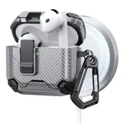 AirPods 4 Skal Magsafe Carbon Fiber med Karbinhake - Grå