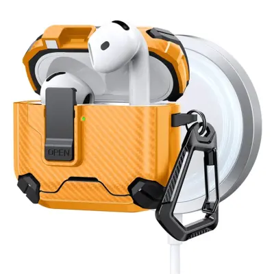 AirPods 4 Skal Magsafe Carbon Fiber med Karbinhake - Gul