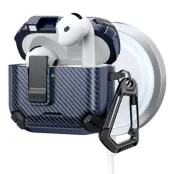 AirPods 4 Skal Magsafe Carbon Fiber med Karbinhake - Mörkblå
