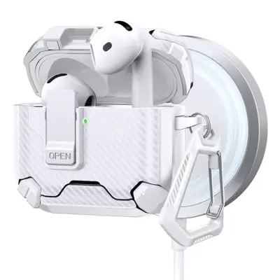 AirPods 4 Skal Magsafe Carbon Fiber med Karbinhake - Vit