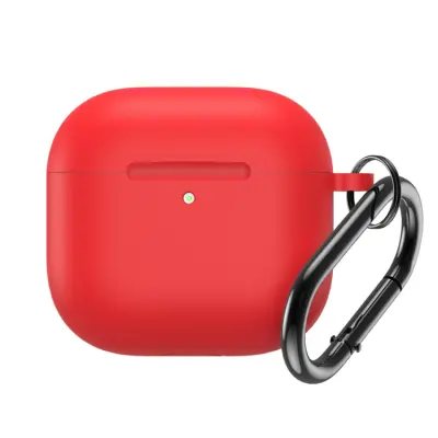 Airpods 4 Skal Silikon med Carabiner - Röd