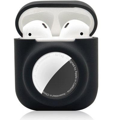 Airpods Skal 2in1 Silicone Airtag Anti-Scratch - Svart