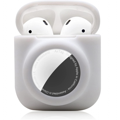 Airpods Skal 2in1 Silicone Airtag Anti-Scratch - Vit