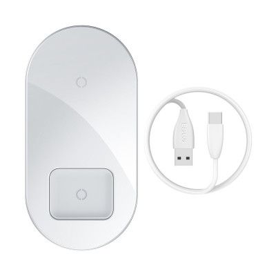 Baseus 2in1 Trådlös Laddarre Qi 15W För Smartphones / Airpods - Vit