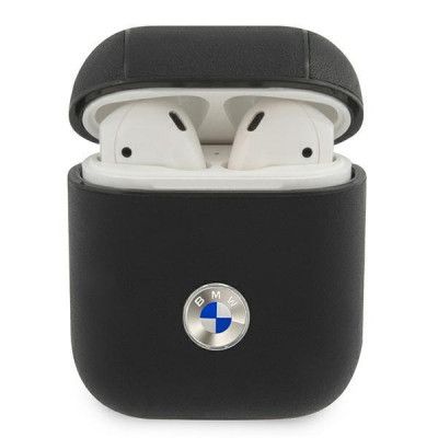 BMW Äkta läder Silver Logo Skal AirPods - Svart