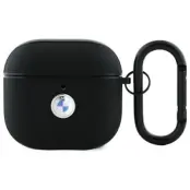 BMW AirPods 4 Skal Äkta Läder Silver Logo - Svart