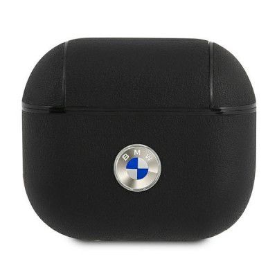 BMW Signature Collection PC Äkta Läder Silver Logo Skal Airpods 3 - Svart