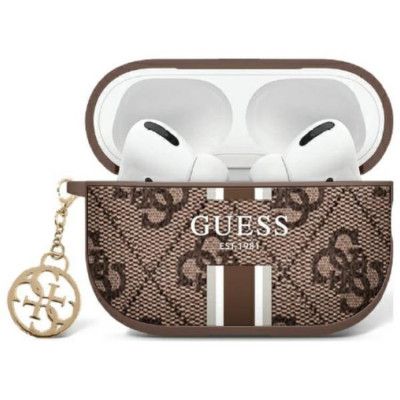 Guess AirPods 1/2 Skal 4G Printed Stripes Charm - Brun