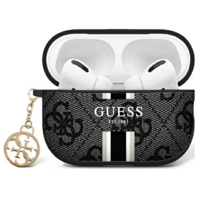 Guess AirPods 1/2 Skal 4G Printed Stripes Charm - Svart
