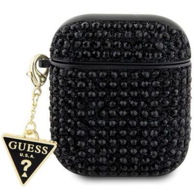 Guess AirPods 1/2 Skal Rhinestone Triangle Charm - Svart