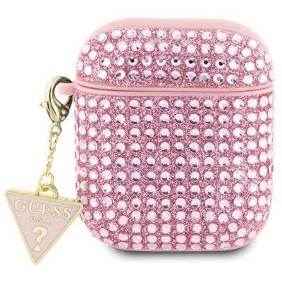 Guess AirPods 1/2 Skal Rhinestone Triangle Charm - Rosa
