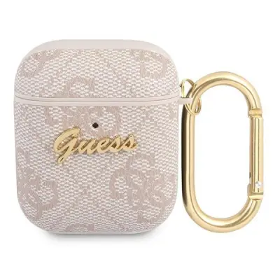Guess AirPods 1/2 Skal Script Metal Collection - Rosa