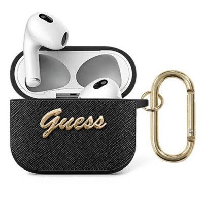 Guess AirPods 3 Skal Saffiano Script Metal Collection - Svart
