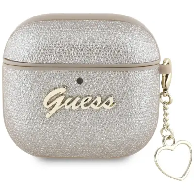Guess AirPods 4 Skal Metallic Script Charm - Guld