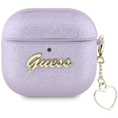 Guess AirPods 4 Skal Metallic Script Charm - Lila