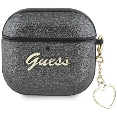 Guess AirPods 4 Skal Metallic Script Charm - Svart