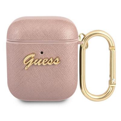 Guess Saffiano Script Metal Collection Skal AirPods - Rosa