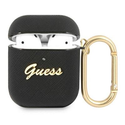 Guess Saffiano Script Metal Collection Skal AirPods - Svart