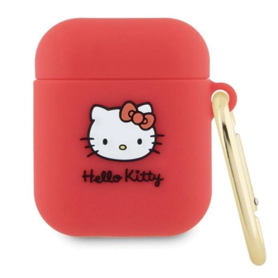 Hello Kitty AirPods 1/2 Skal Silikon 3D Kitty Head - Röd