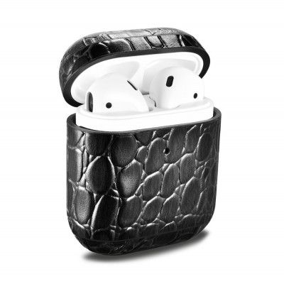 iCarer Crocodile Läder Skal Airpods 1 / 2 - Svart