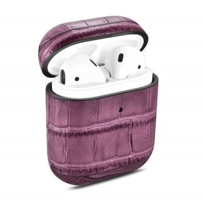 iCarer Läder Bamboo Skal Airpods 1 / 2 - Lila