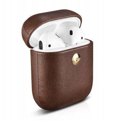 iCarer Läder Crazy Horse Skal Airpods 1 / 2 - Brun