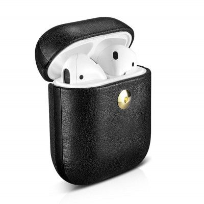 iCarer Läder Crazy Horse Skal Airpods 1 / 2 - Svart