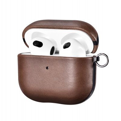 iCarer Läder Crazy Horse Skal Airpods 3 - Brun