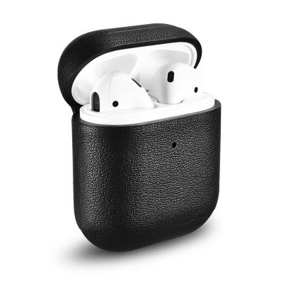 iCarer Läder Nappa Etui Natural Skal Airpods 1 / 2 - Svart