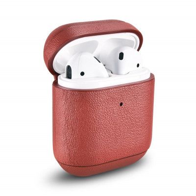 iCarer Läder Nappa Skal Airpods 1 / 2 - Röd