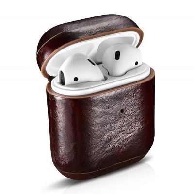 iCarer Läder Oil Wax Skal Airpods 1 / 2 - Brun
