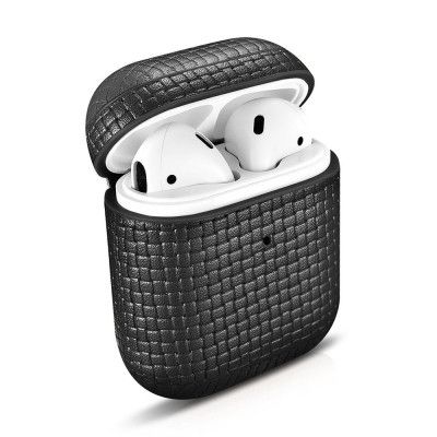 iCarer Läder Woven Skal Airpods 1 / 2 - Svart