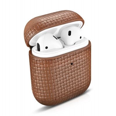 iCarer Woven Läder Skal Airpods 1 / 2 - Brun