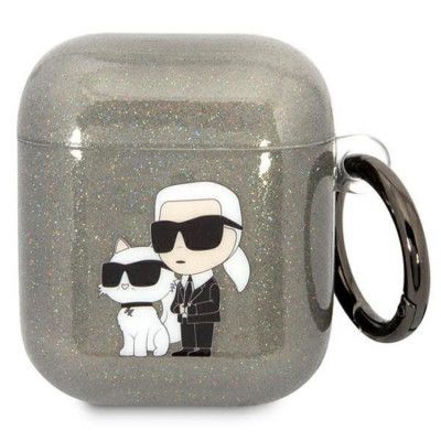 KARL LAGERFELD AirPods 1/2 Skal Gliter Karl&Choupette - Svart
