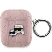 Karl Lagerfeld AirPods 1/2 Skal Monogram Karl&Choupette Head - Rosa