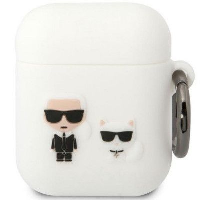 KARL LAGERFELD AirPods 1/2 Skal Silicone Karl & Choupette - Vit
